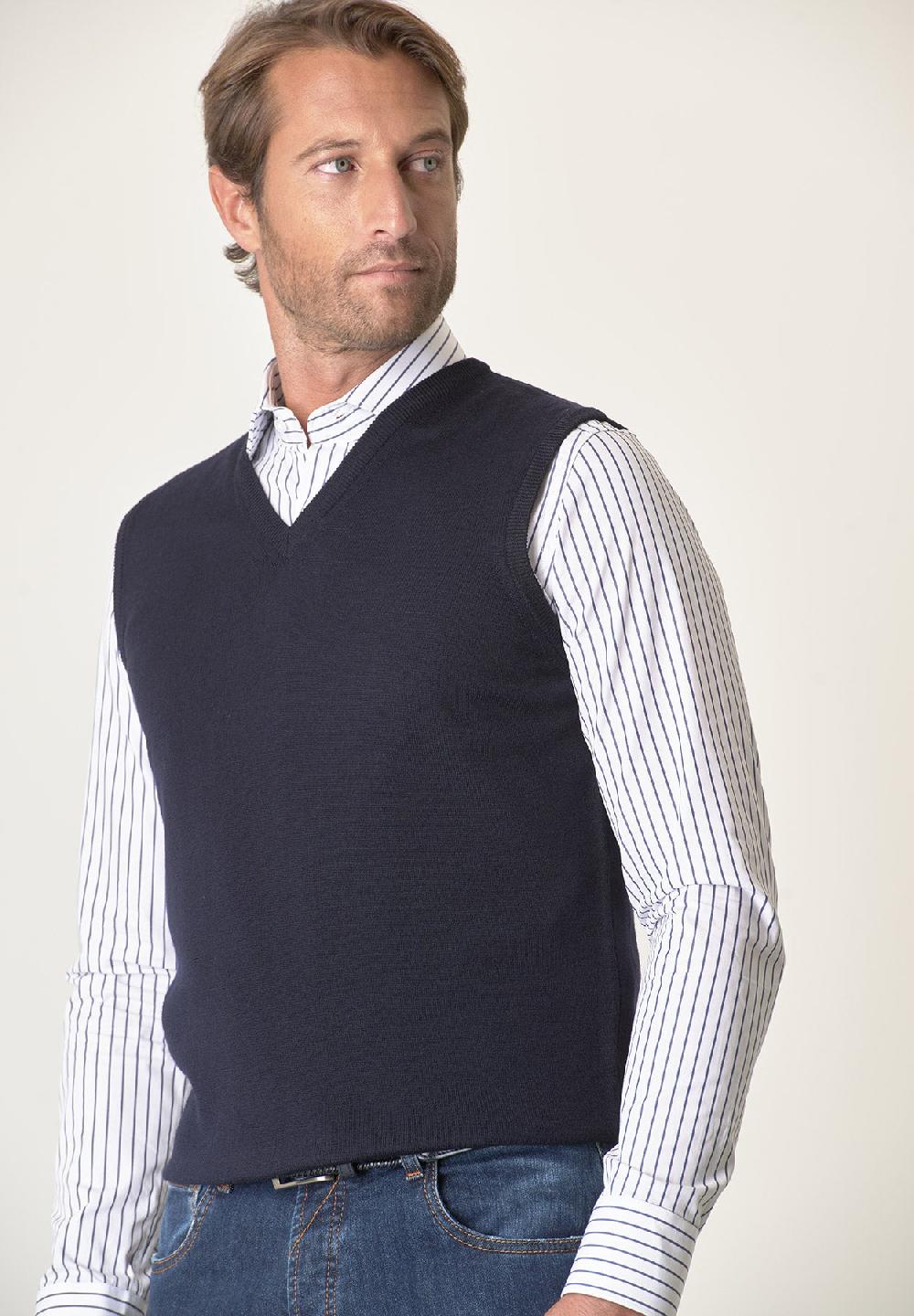 Angelico Gilet blu lana merinos extrafine Nuova