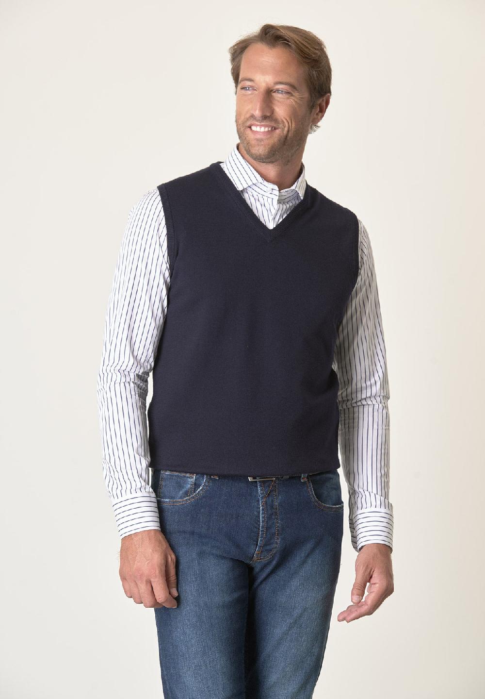 Angelico Gilet blu lana merinos extrafine Nuova