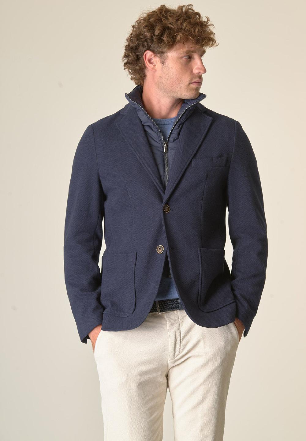 Angelico Giacca blu melange con pettorina custom fit Promozione Limitata