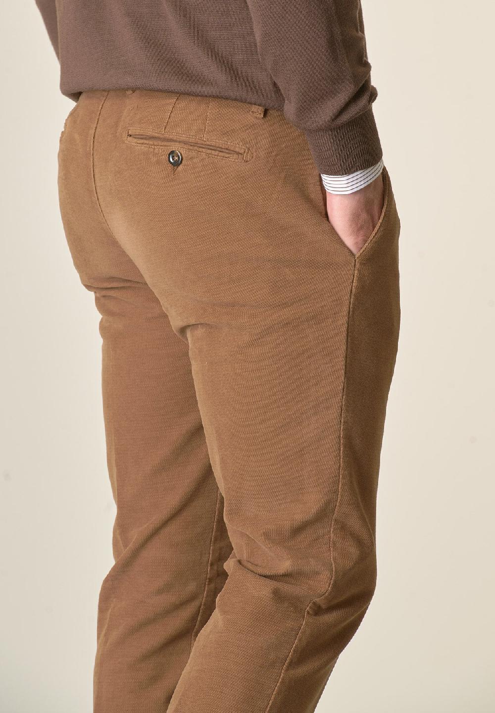 Angelico Pantalone cammello fustagno jacquard cotone slim fit Novità