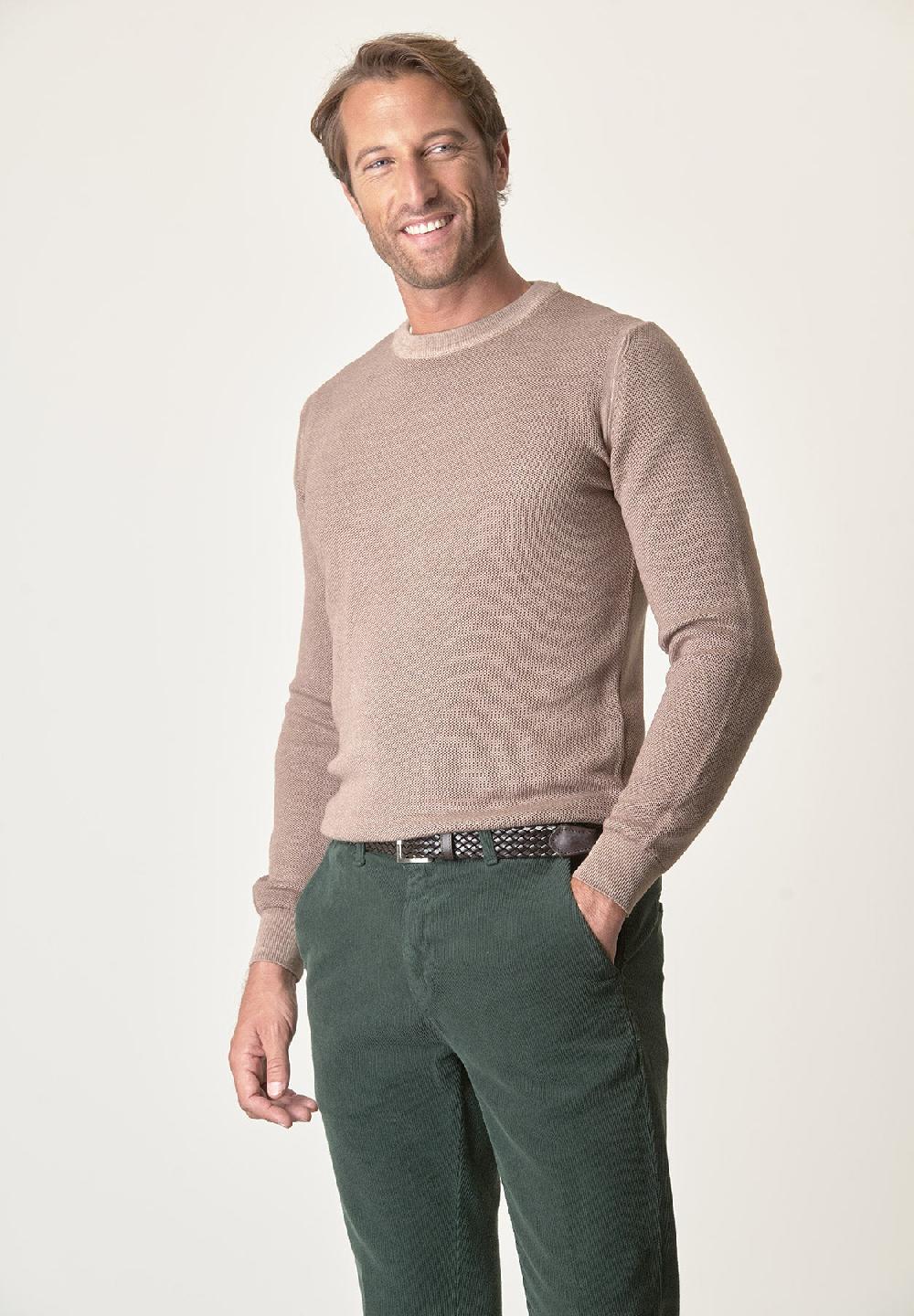 Angelico Girocollo beige nido d'ape lana merinos Offerta