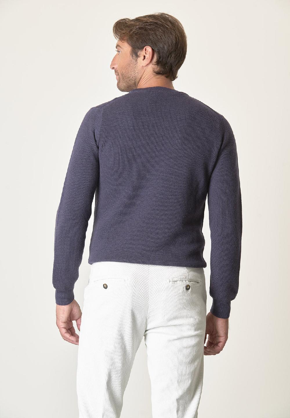 Angelico Girocollo blu nido d'ape lana merinos Outlet