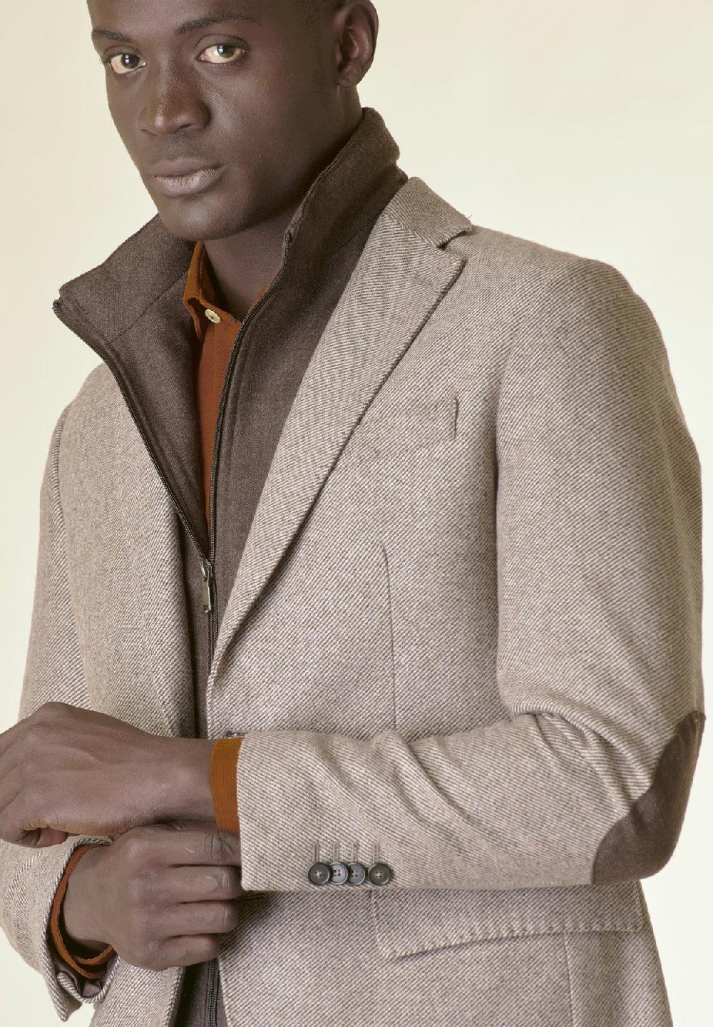 Angelico Giacca beige lana pettorina e toppe custom fit Nuova