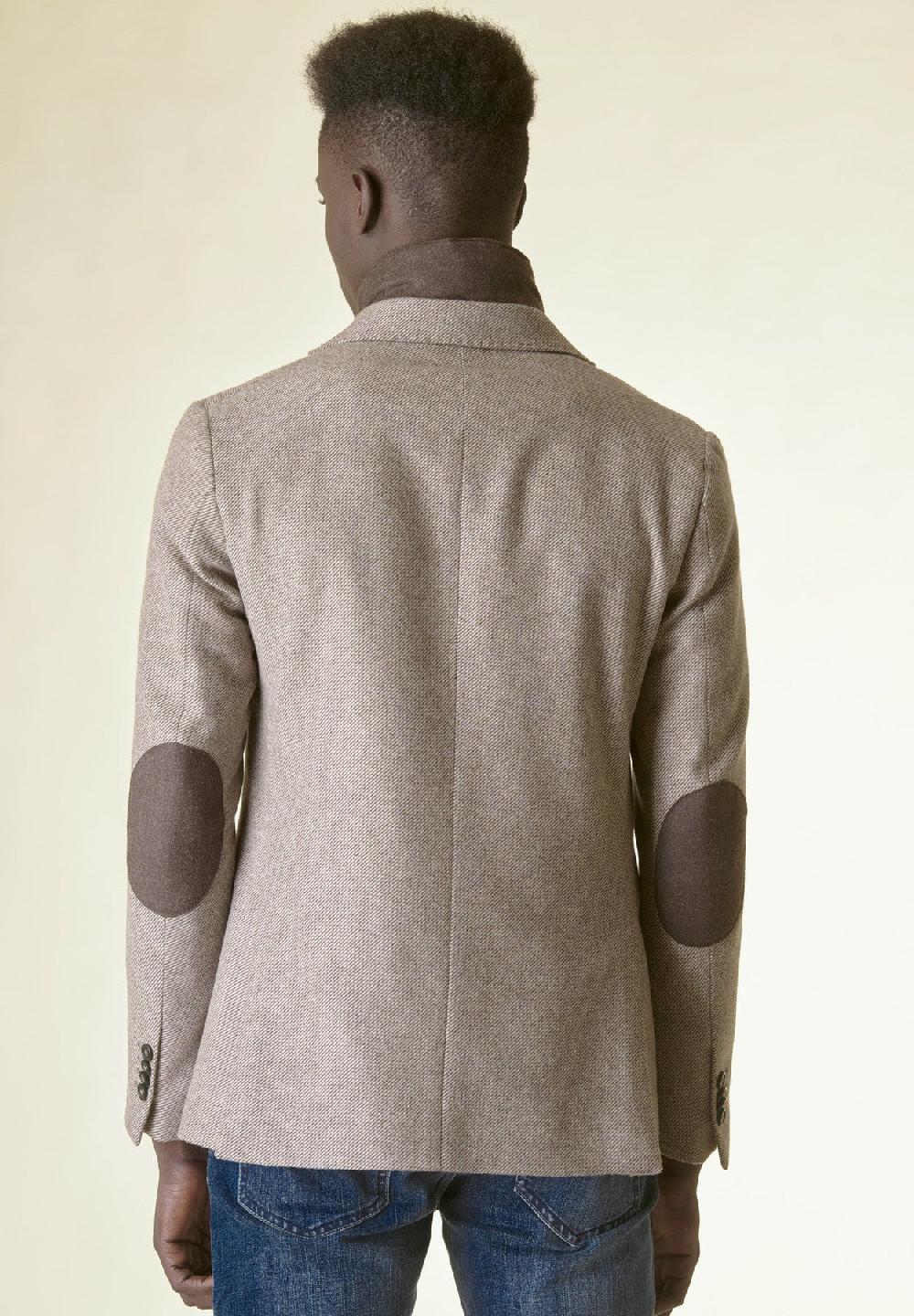 Angelico Giacca beige lana pettorina e toppe custom fit Nuova