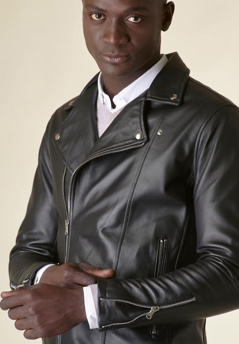 Angelico Giubbotto Chiodo nero biker nappa Moda