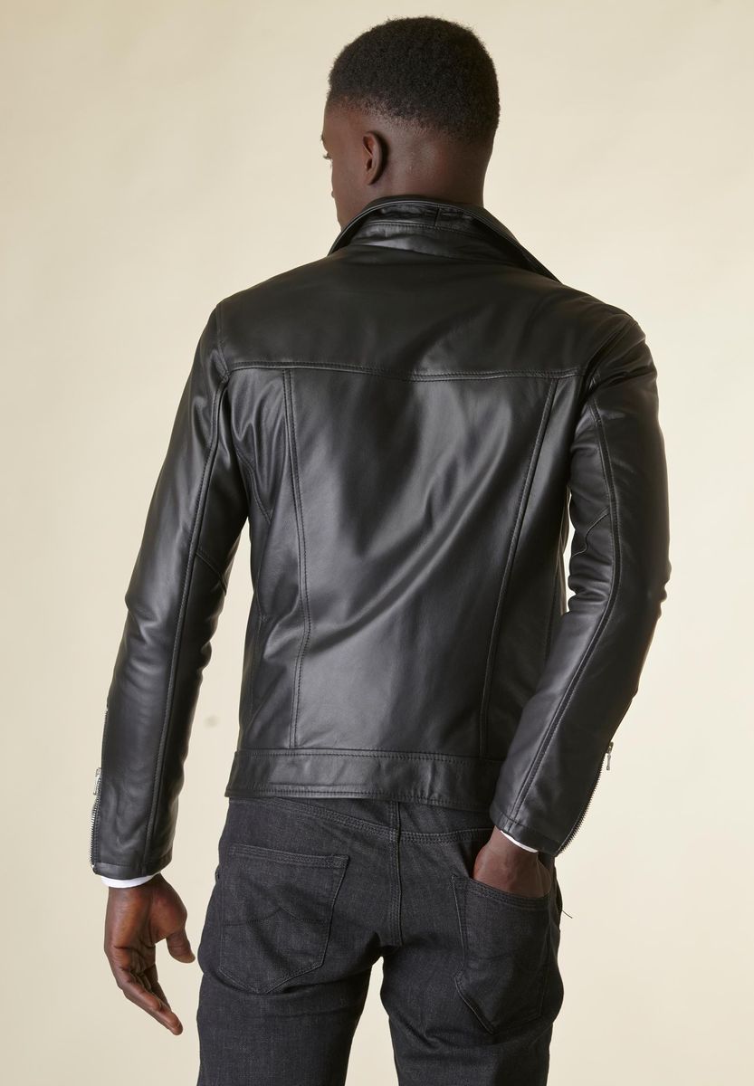 Angelico Giubbotto Chiodo nero biker nappa Moda