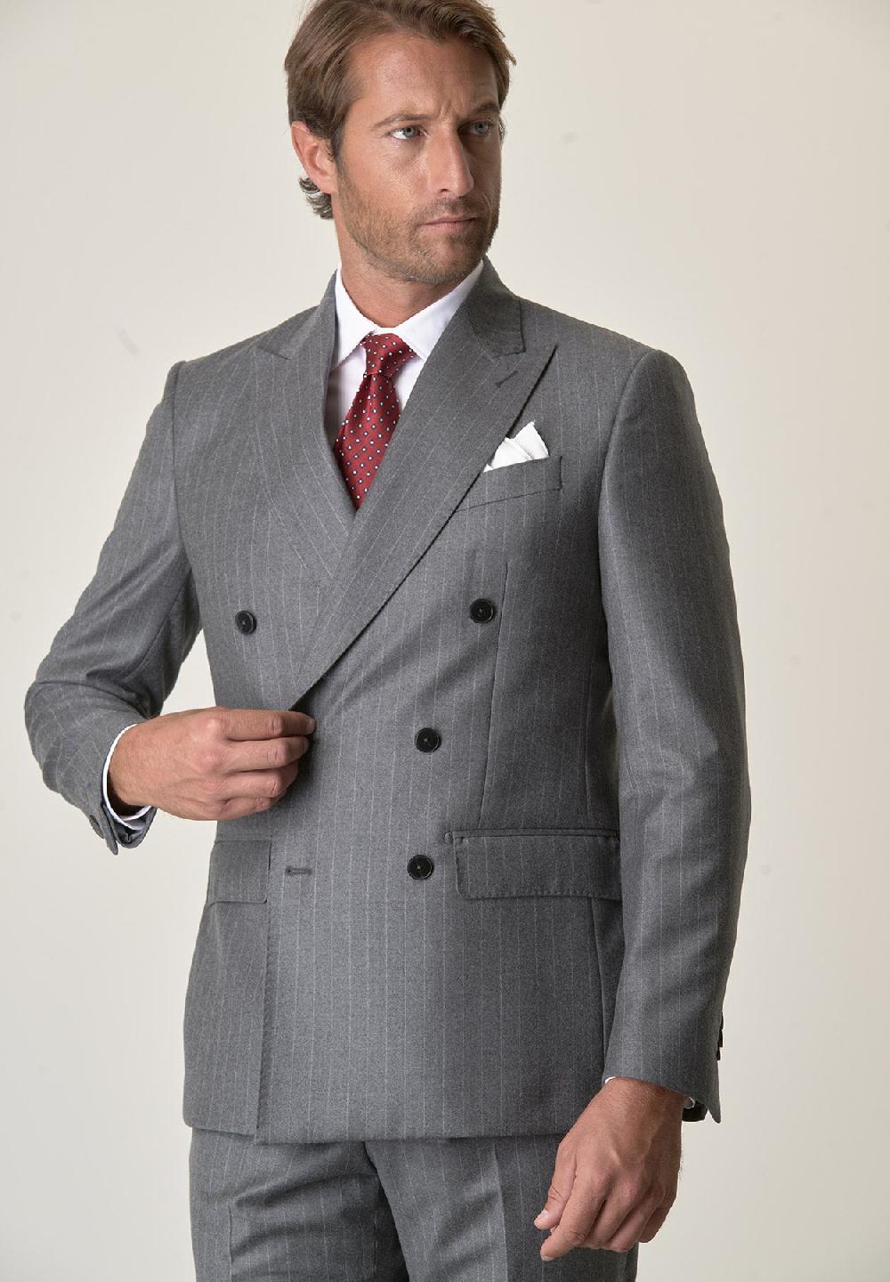 Angelico Abito grigio gessato doppiopetto flanella lana vergine custom fit Economico
