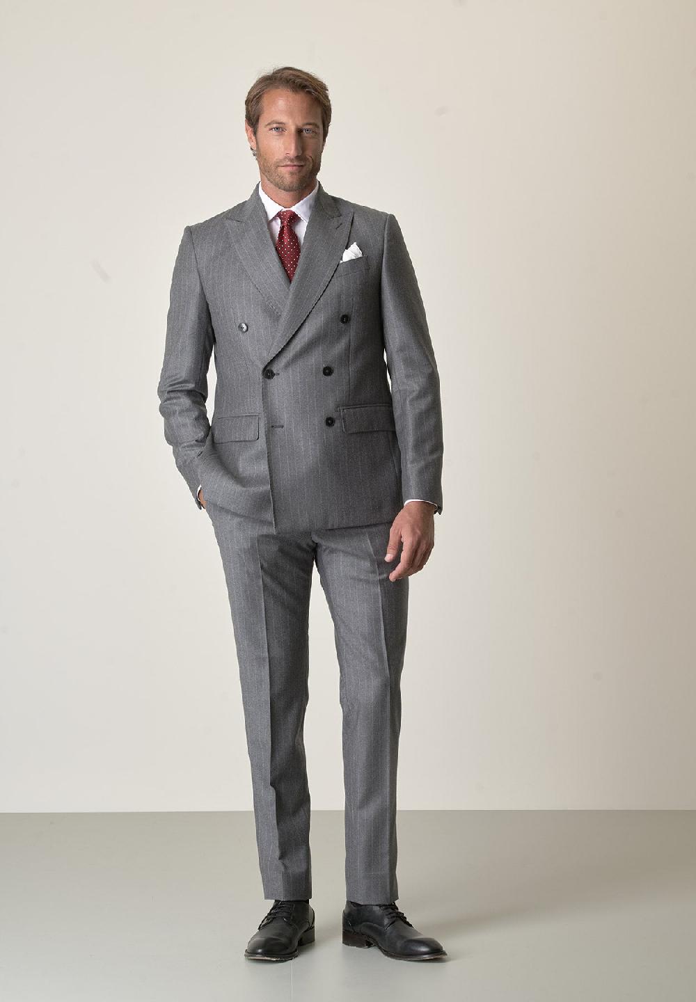 Angelico Abito grigio gessato doppiopetto flanella lana vergine custom fit Economico