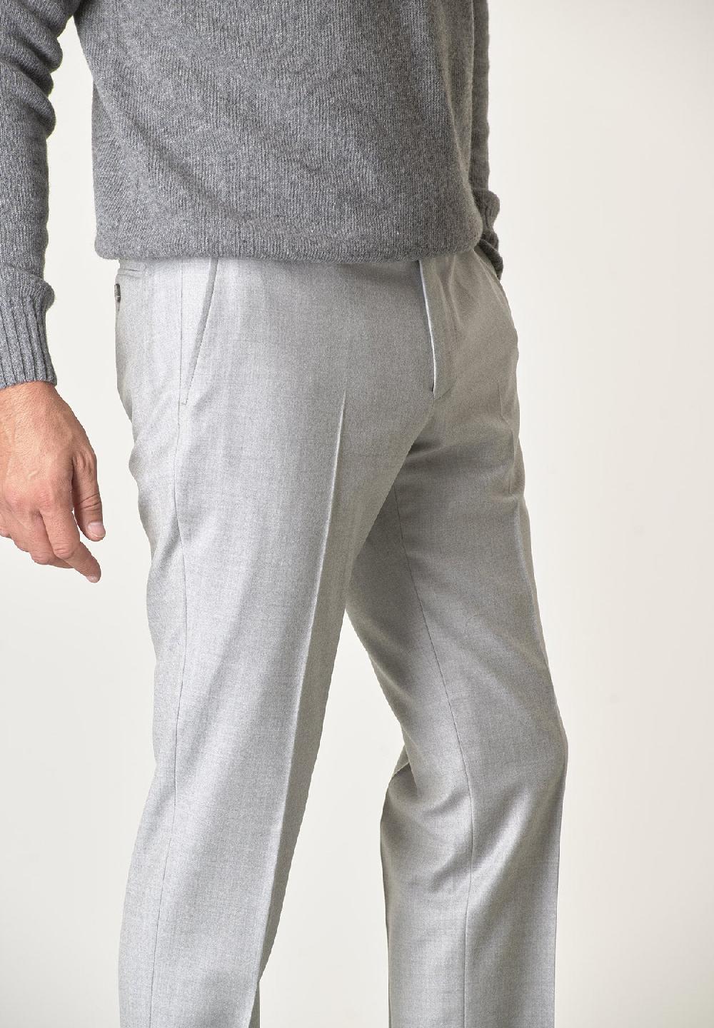 Angelico Pantalone grigio chiaro flanella lana vergine custom fit Vendita