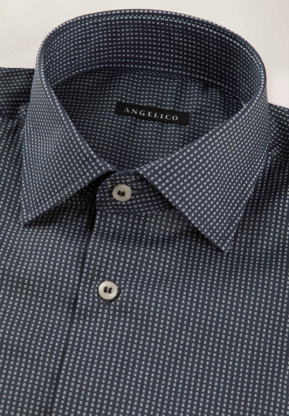 Angelico Camicia blu microdisegno cotone regular fit Spedizione Gratuita