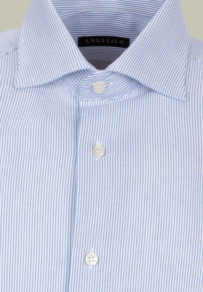 Angelico Camicia bianca-blu armatura rigata slim Soddisfazione Garantita
