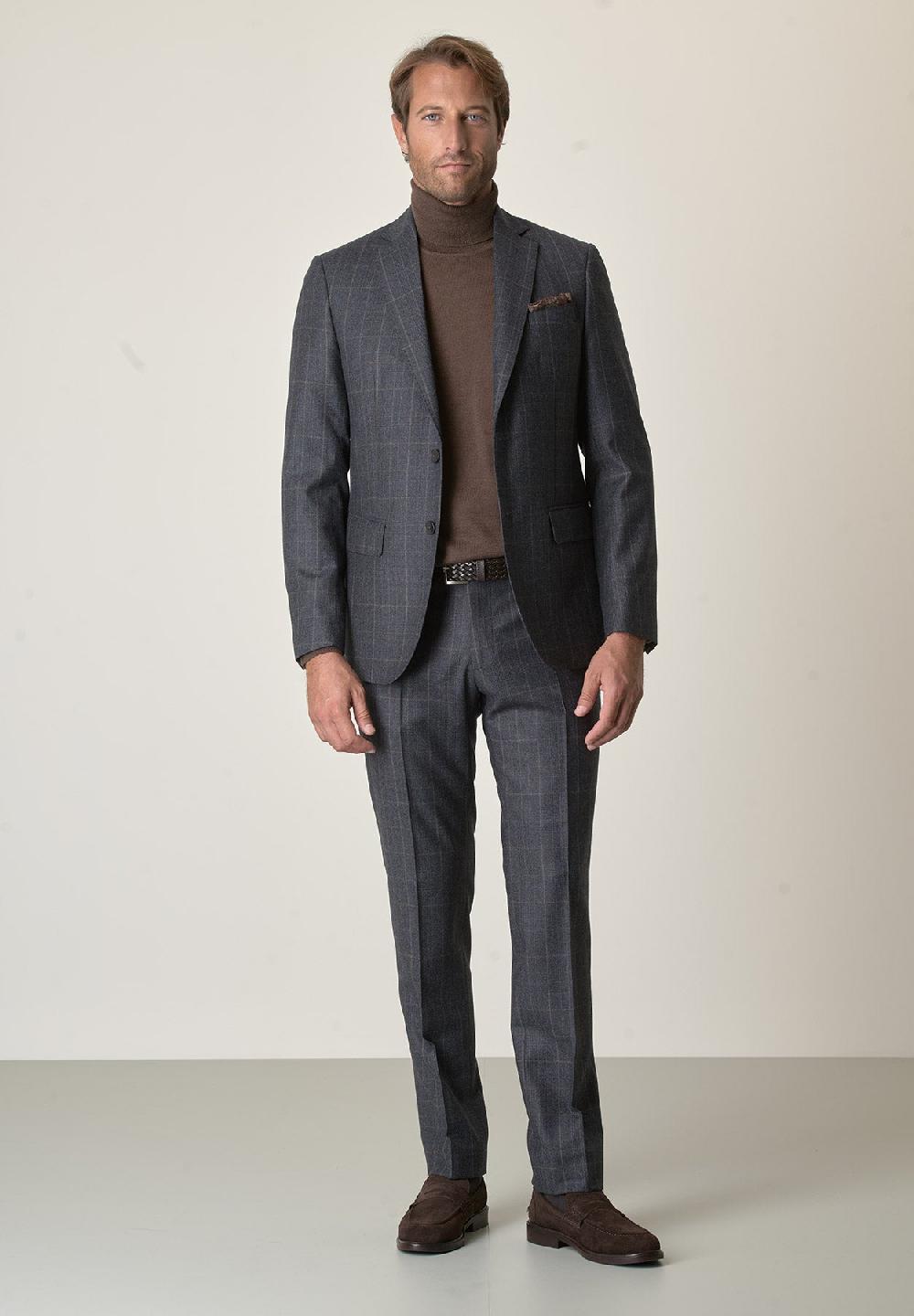 Angelico Abito blu scuro Principe di Galles lana vergine custom fit Negozi Online