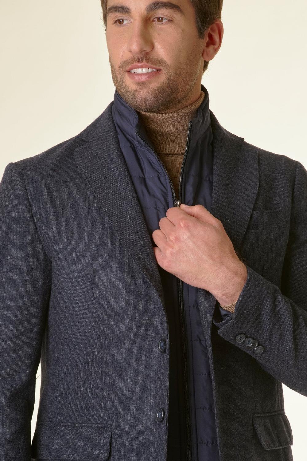 Angelico Giacca blu melange lana-cashmere pettorina custom Online
