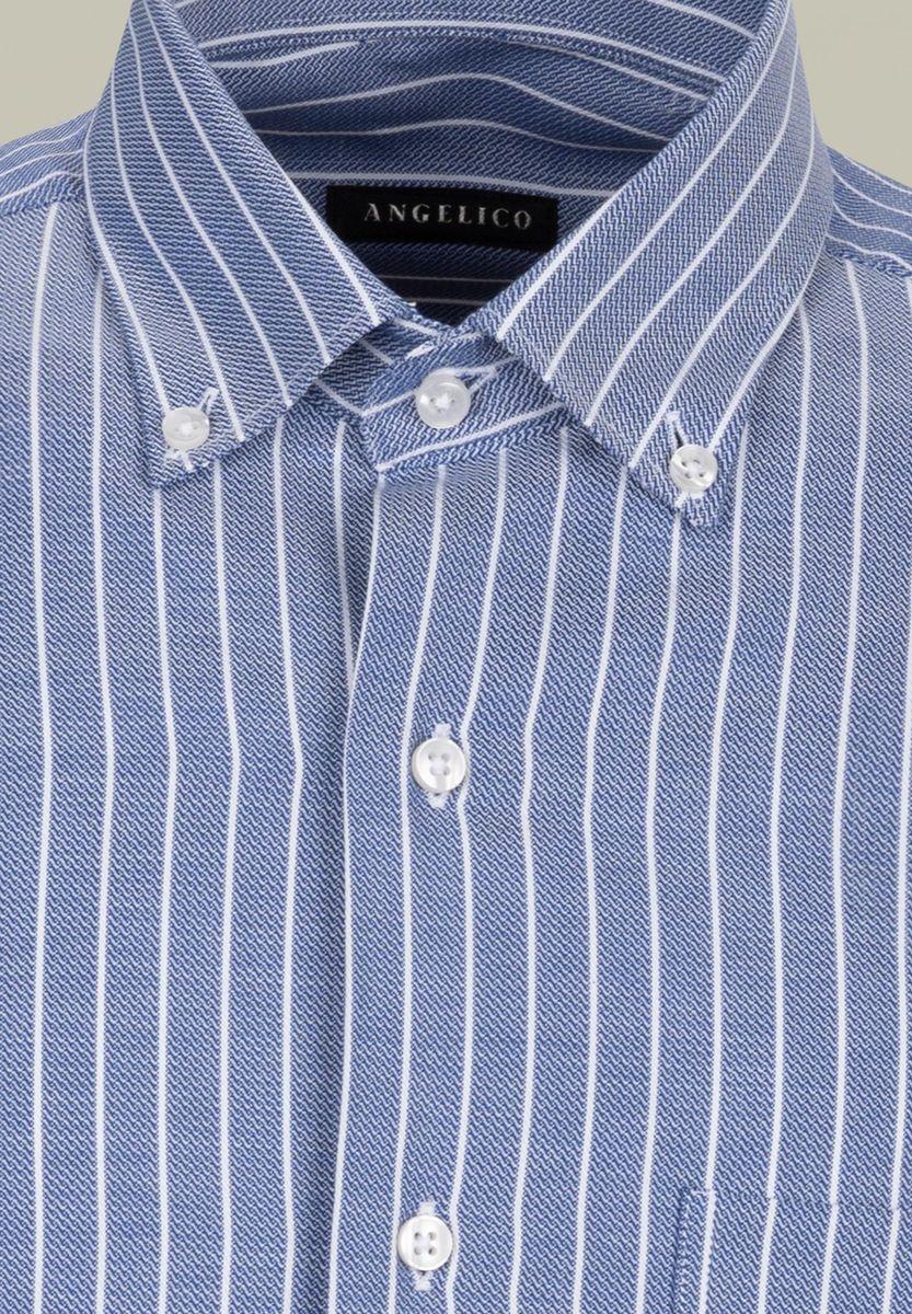 Angelico Camicia blu chiaro gessata bianca BD regular fit In Saldo