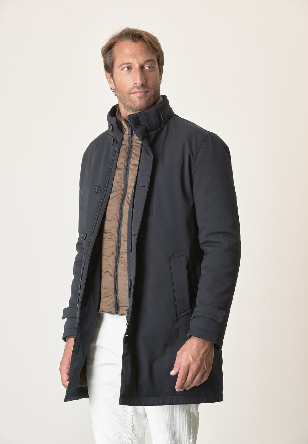 Angelico Cappotto tecnico blu trama leggera impermeabile Qualità