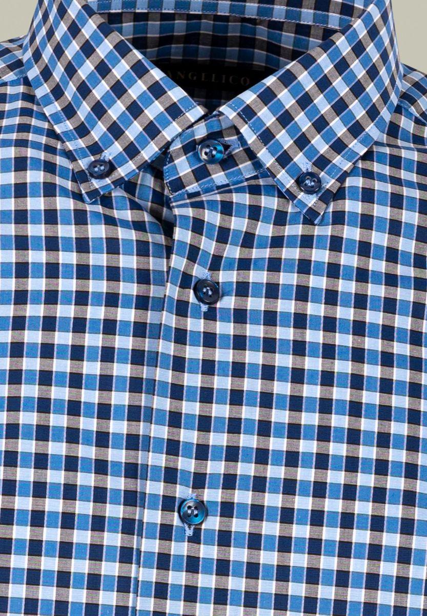 Angelico Camicia azzurro-blu quadretto BD slim Promozione Limitata