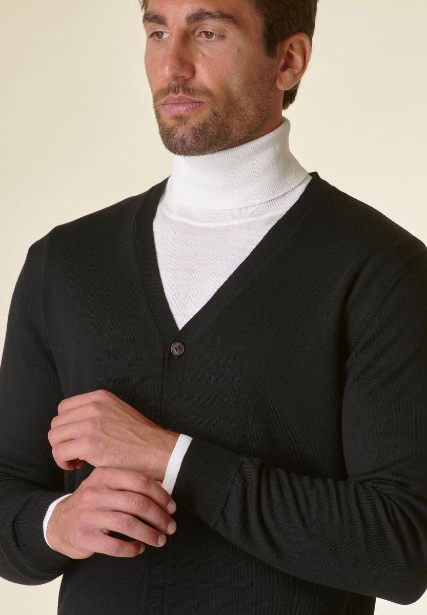 Angelico Cardigan nero bottoni merino Lana Gatto Prezzo Ridotto