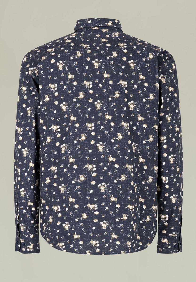 Angelico Camicia blu stampata fiori beige custom fit Sottocosto