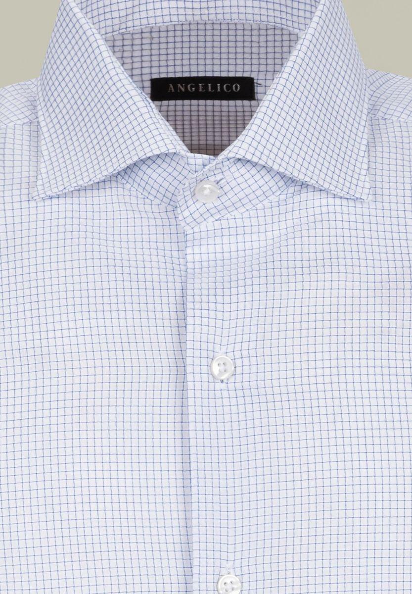 Angelico Camicia bianca quadrettino blu regular fit Offerte
