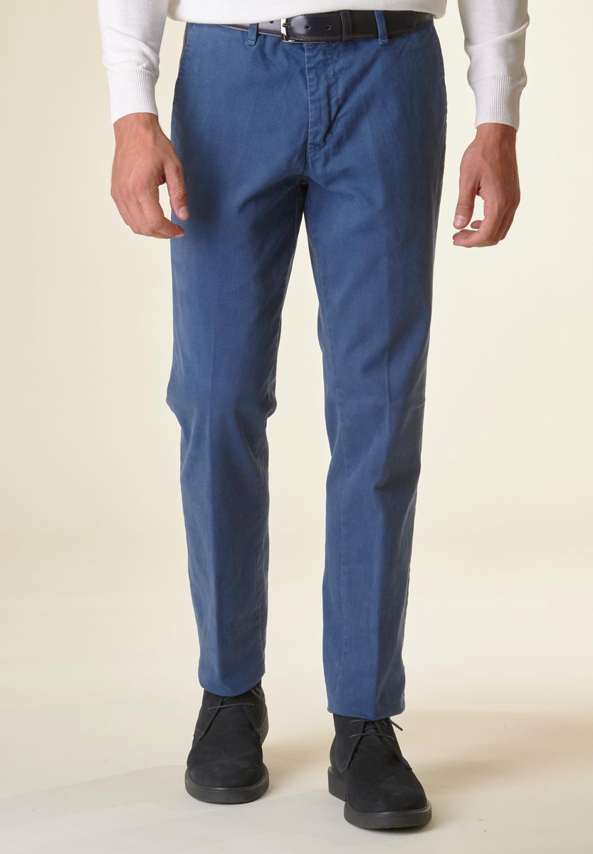 Angelico Pantalone blu chiaro cotone micro-stampa regular