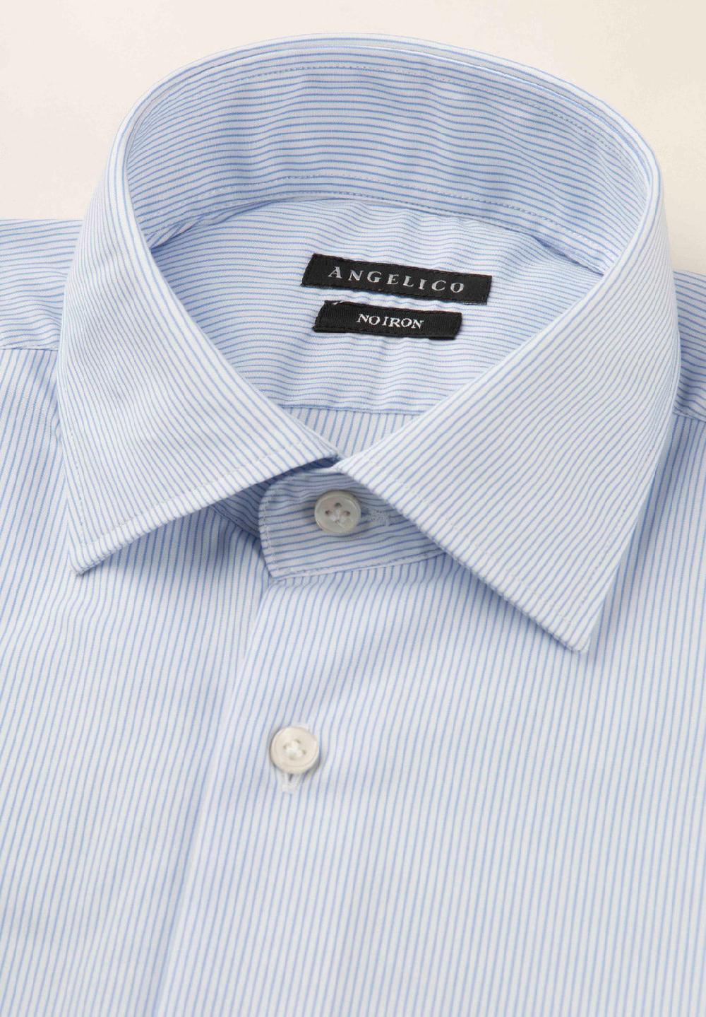 Angelico Camicia bianca azzurra rigata cotone no-stiro custom fit Vendite Flash