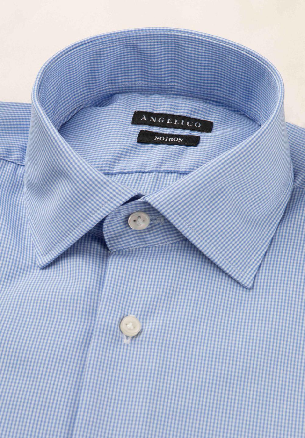 Angelico Camicia bianca azzurra vichy cotone no-stiro custom fit Nuova