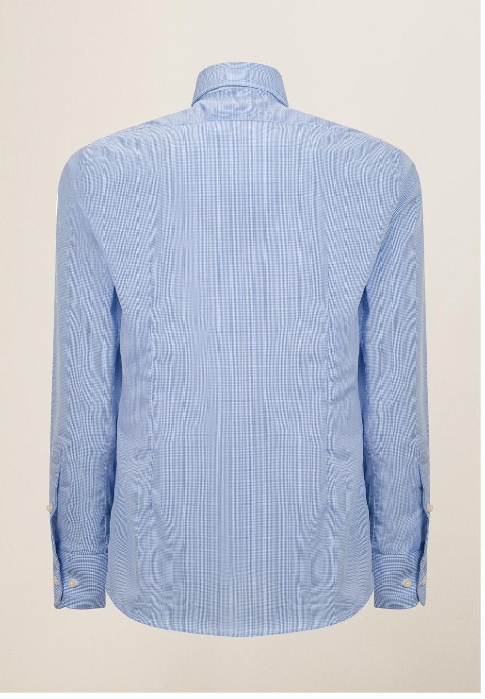 Angelico Camicia bianca azzurra vichy cotone no-stiro custom fit Nuova