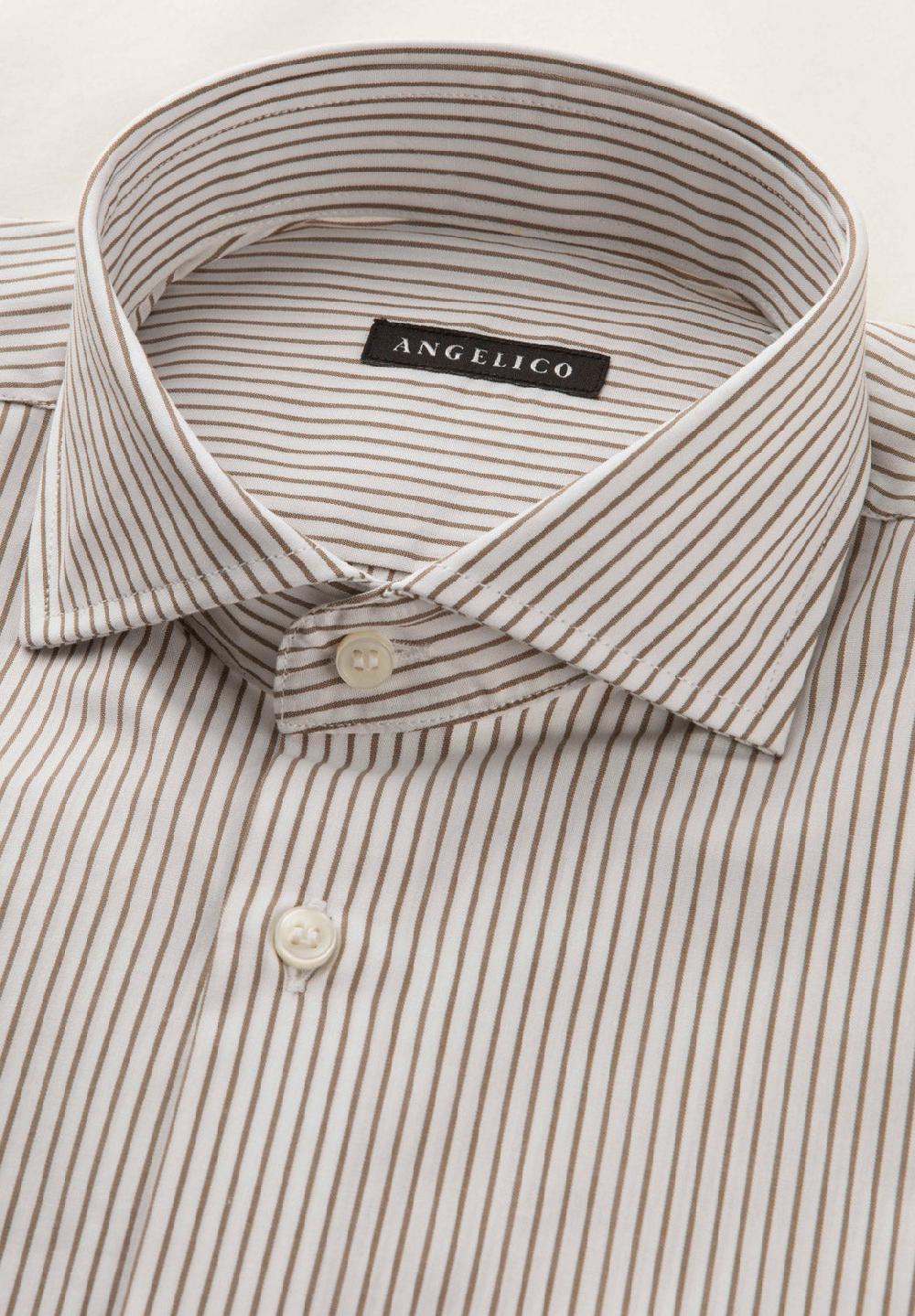 Angelico Camicia bianco marrone rigata cotone regular fit Moda