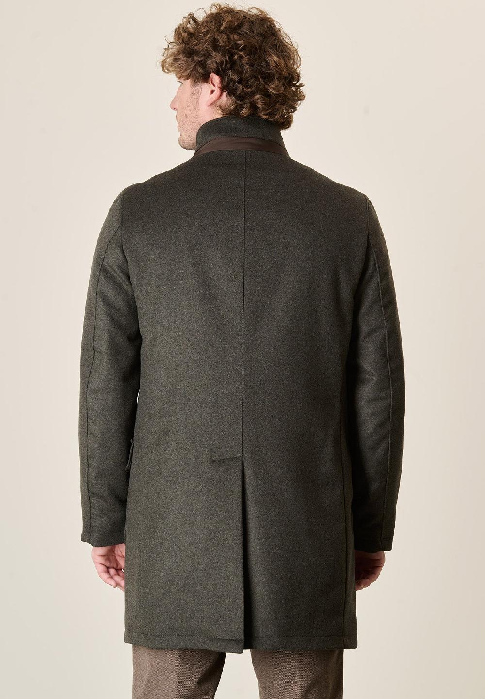 Angelico Cappotto verde misto cashmere collo coreano pettorina staccabile 2025
