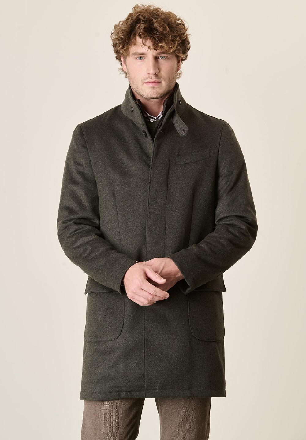 Angelico Cappotto verde misto cashmere collo coreano pettorina staccabile 2025