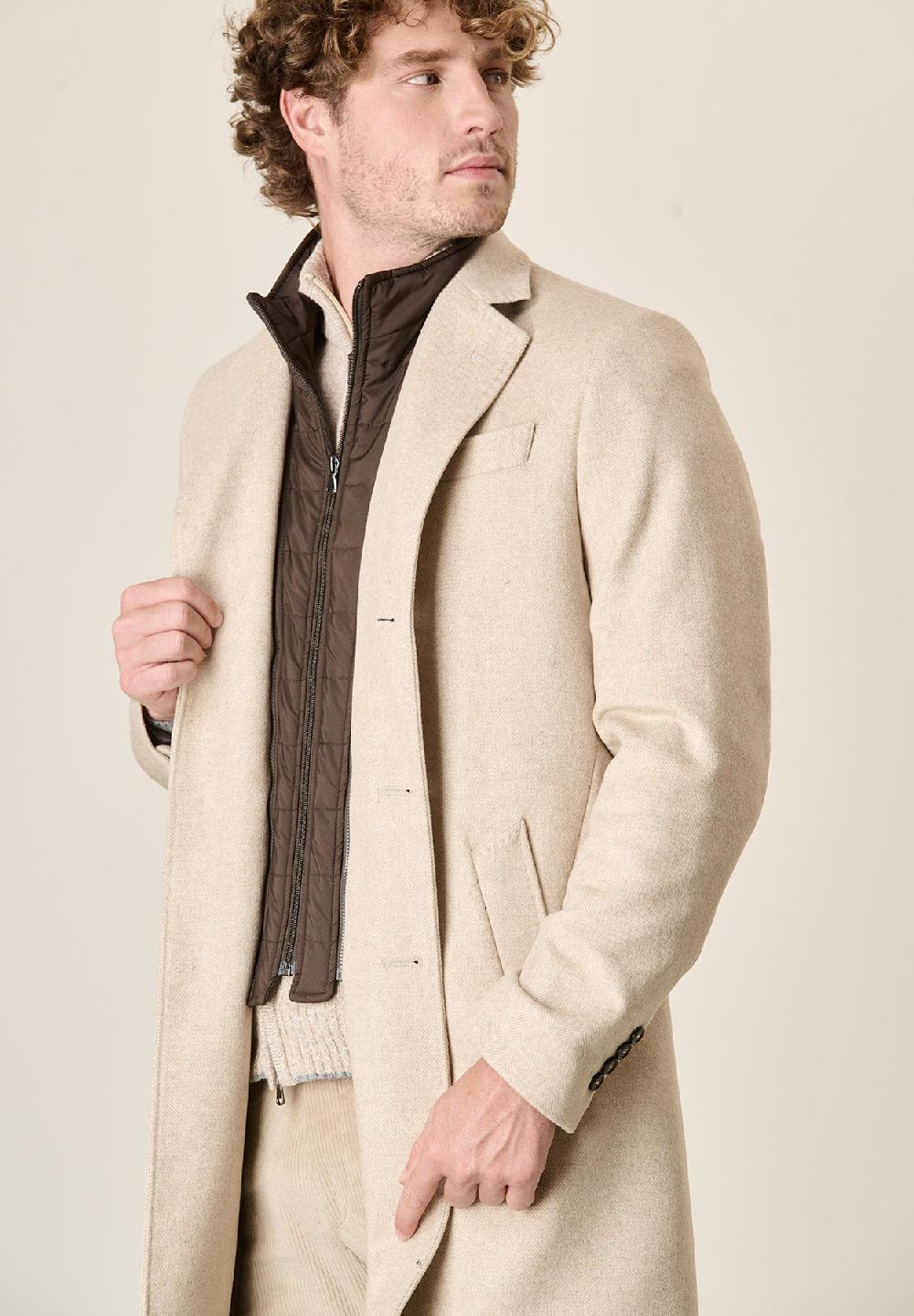 Angelico Cappotto naturale misto cashmere resca pettorina staccabile Sconti questo mese