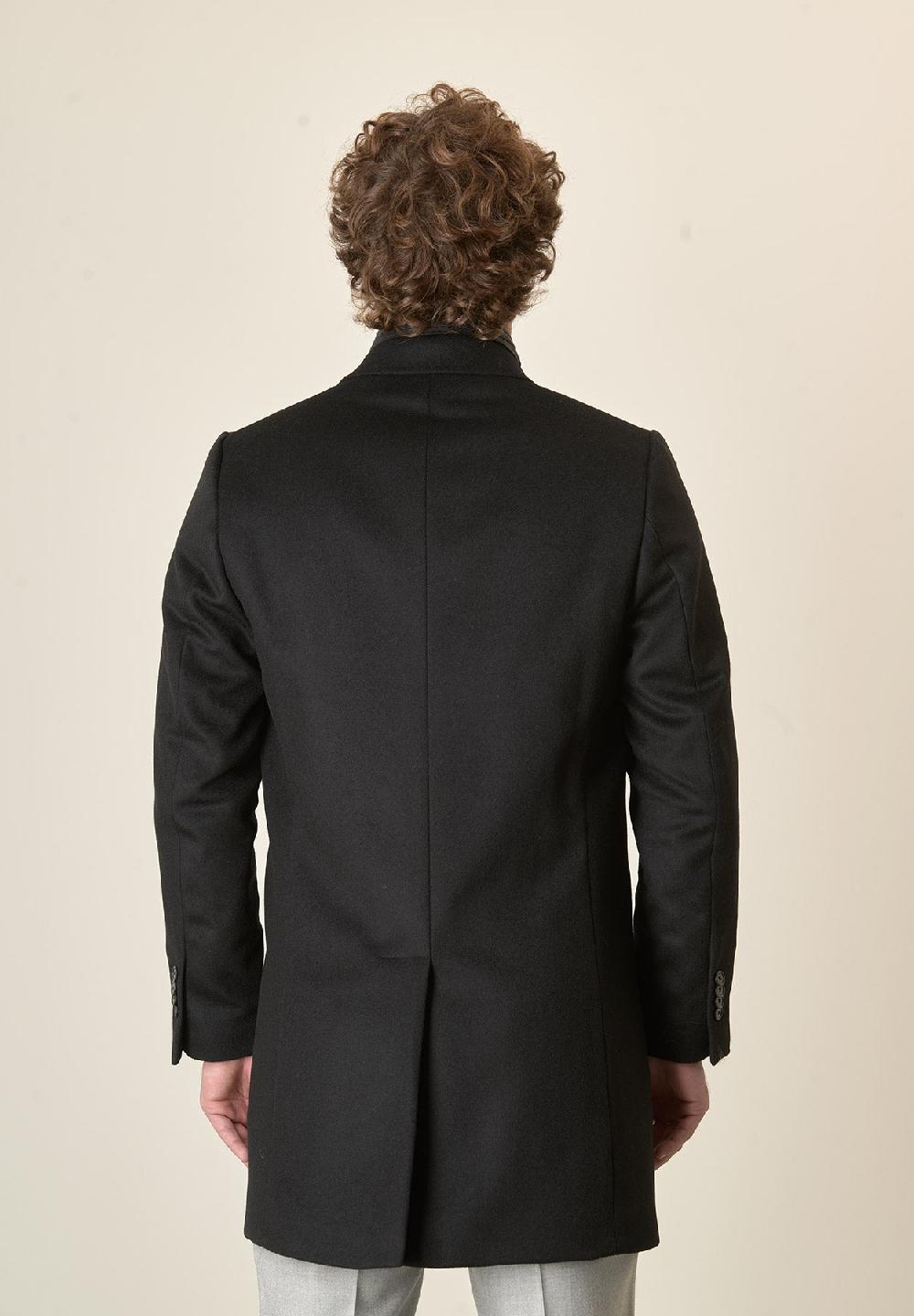 Angelico Cappotto nero misto cashmere pettorina staccabile Nuovo