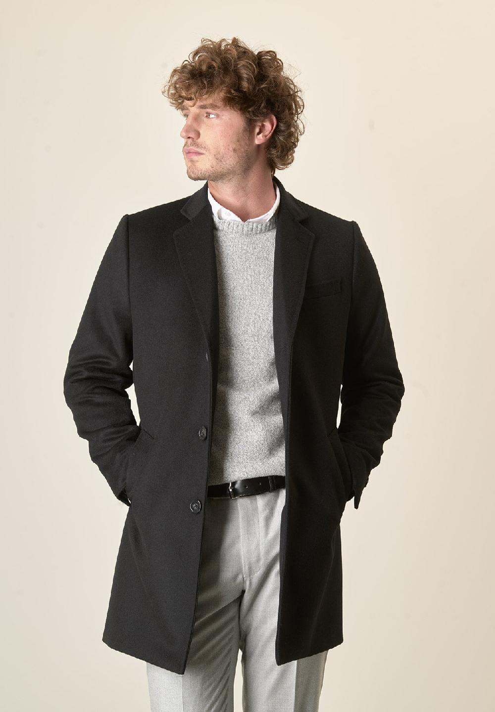 Angelico Cappotto nero misto cashmere pettorina staccabile Nuovo
