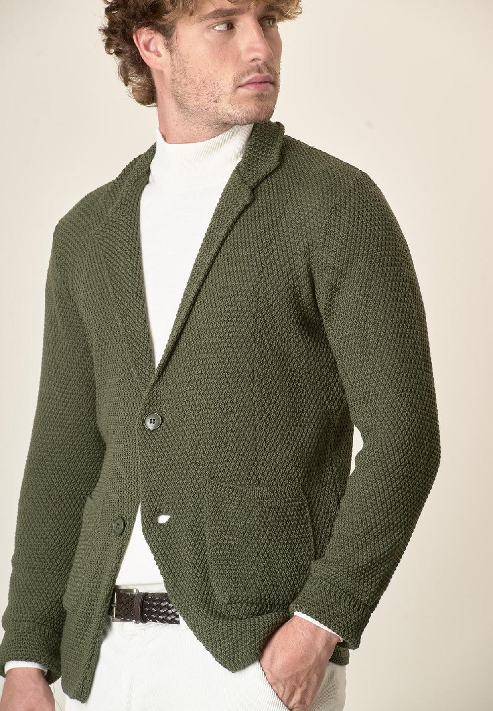 Angelico Giacca maglia verde misto lana grana di riso Promozione Limitata