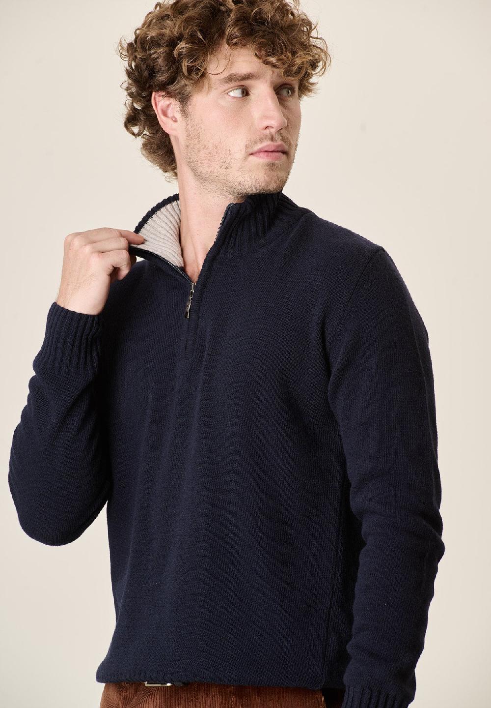 Angelico Lupetto zip blu navy misto lana Online