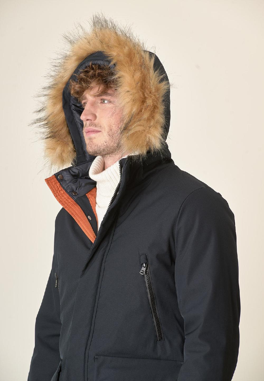 Angelico Parka blu navy pelliccia staccabile Offerte