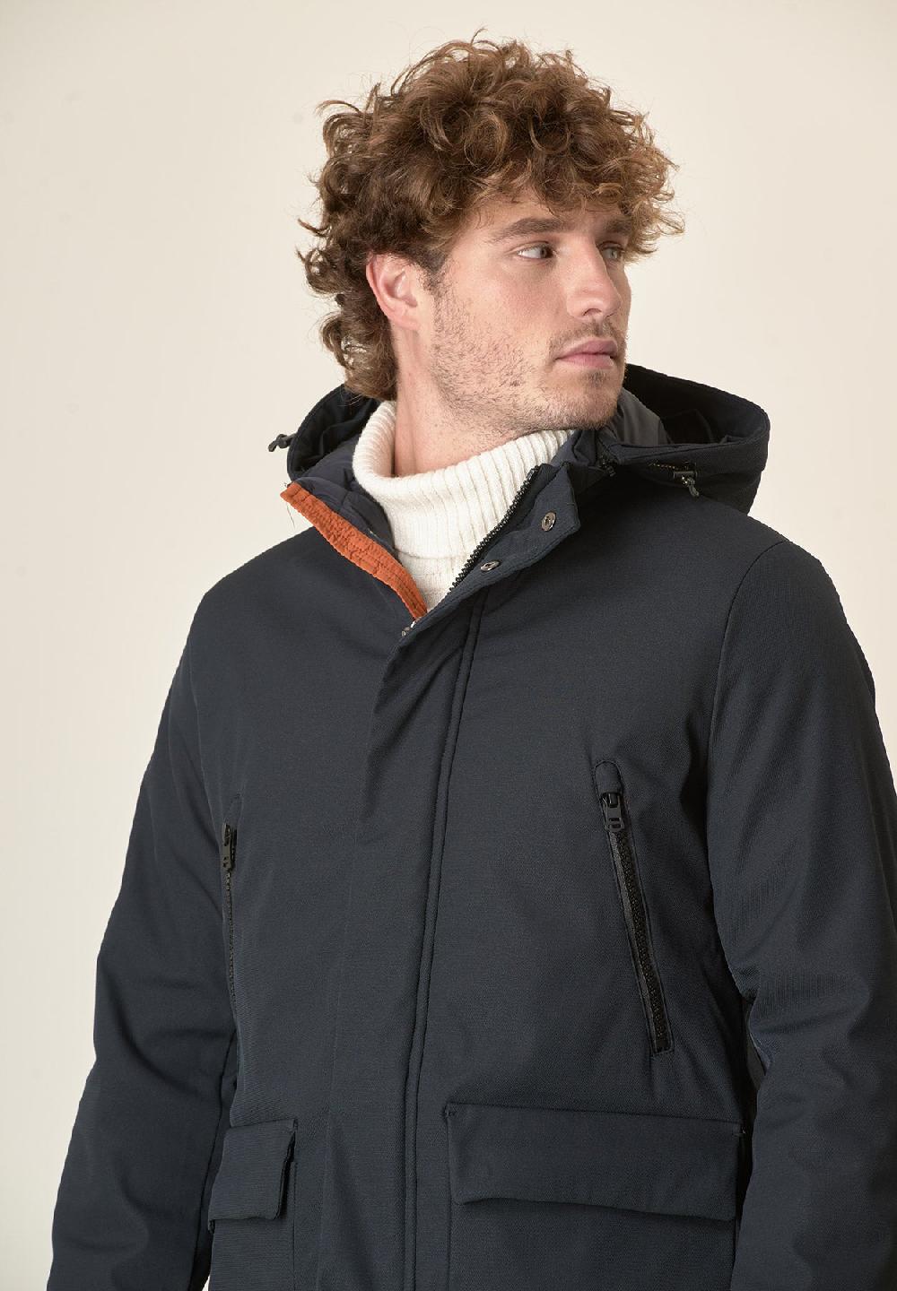 Angelico Parka blu navy pelliccia staccabile Offerte