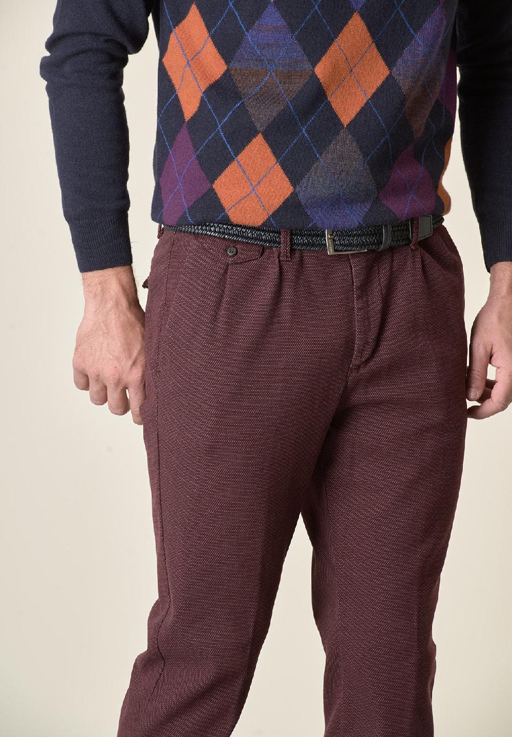 Angelico Pantalone vinaccia microdisegno doppia pinces slim fit Vendita Economica
