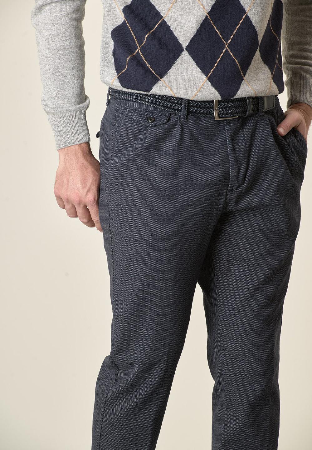 Angelico Pantalone blu microdisegno doppia pinces slim fit Offerte
