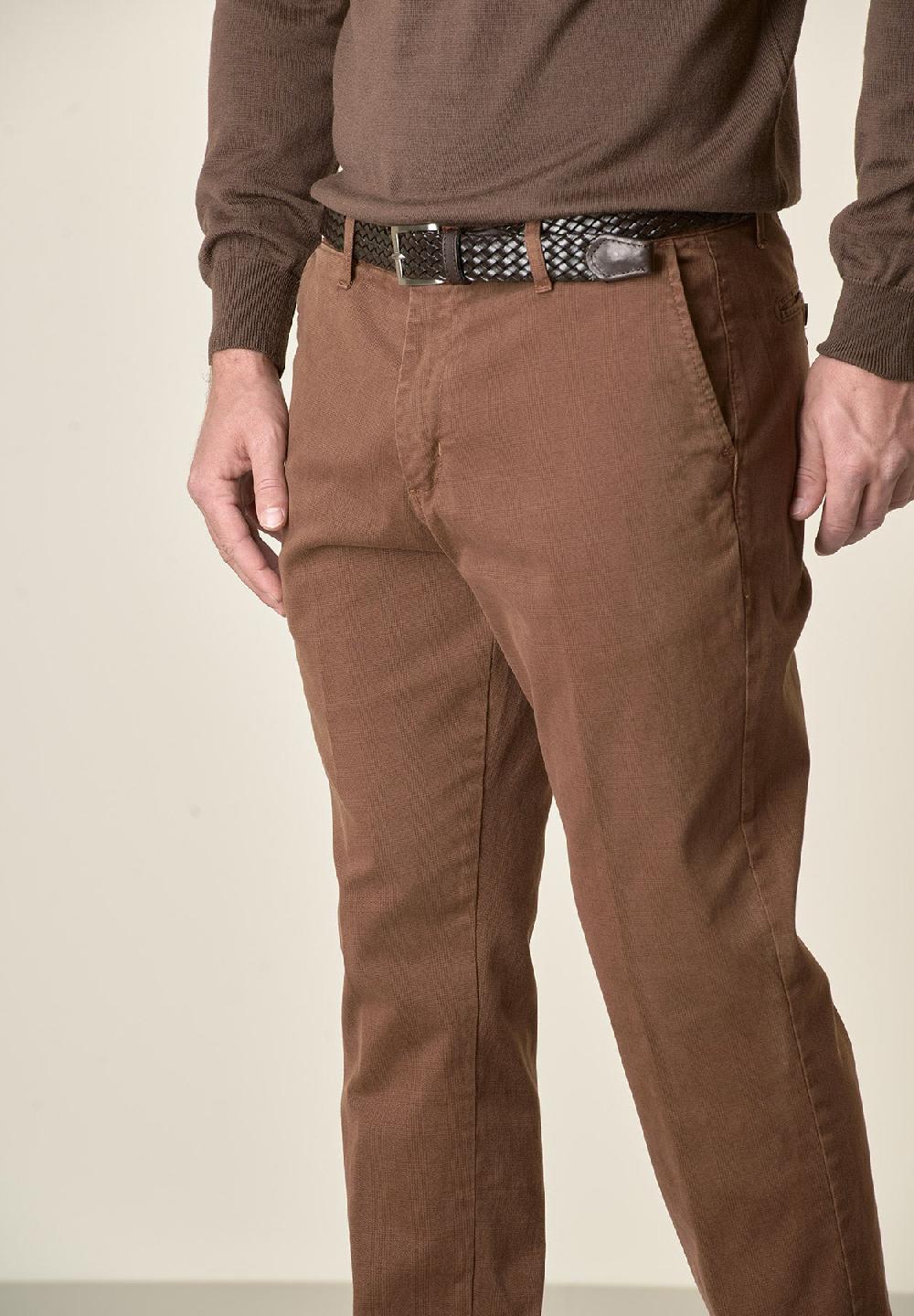 Angelico Pantalone marrone Galles cotone stretch regular fit Vendite Flash