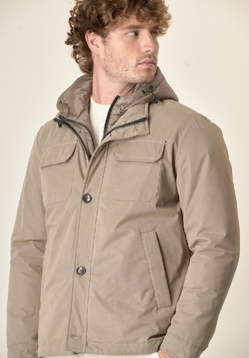 Angelico Giubbotto beige 4 tasche cappuccio e pettorina removibili Promozione