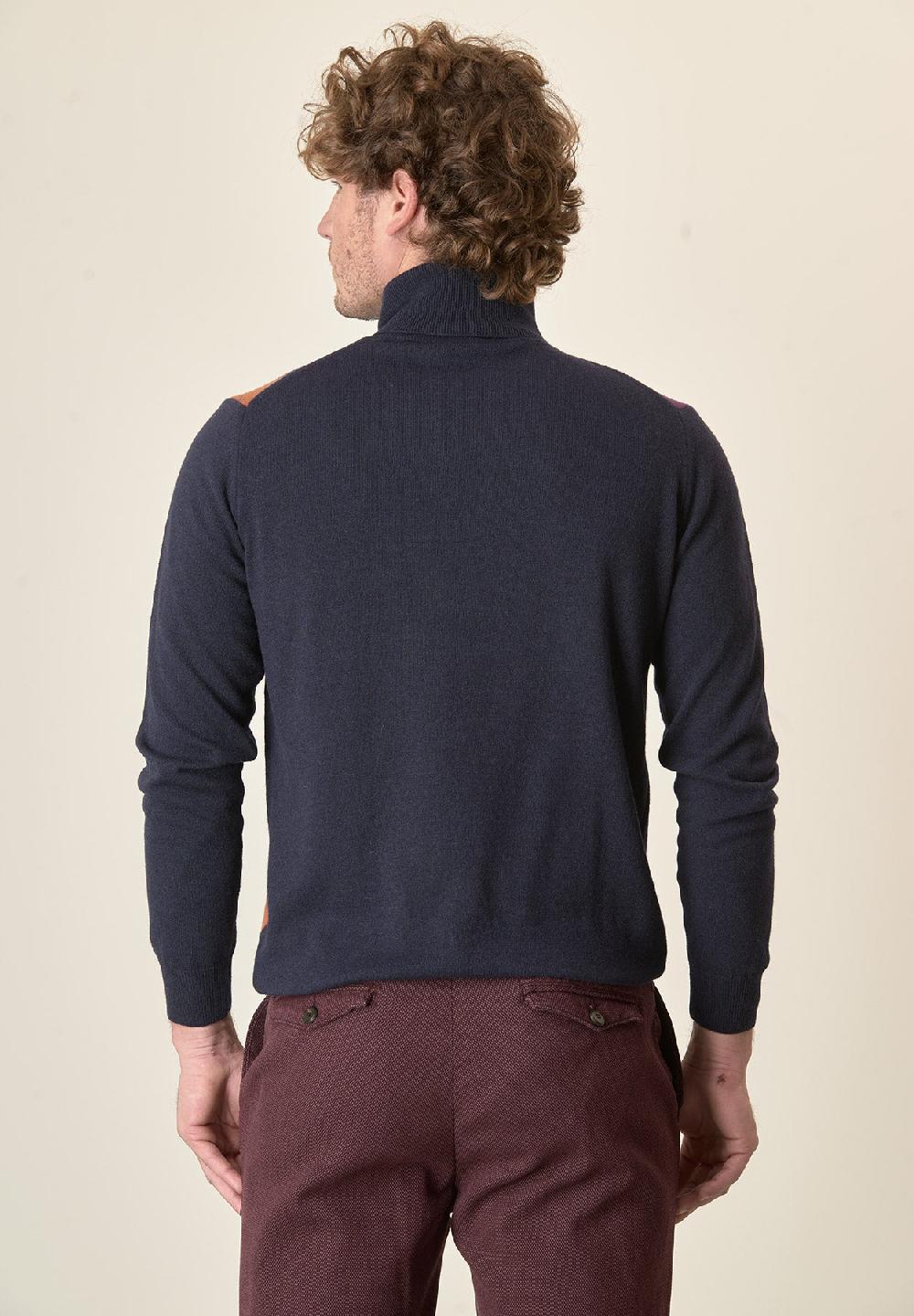 Angelico Dolcevita blu motivo rombi misto cashmere Spedizione Gratuita