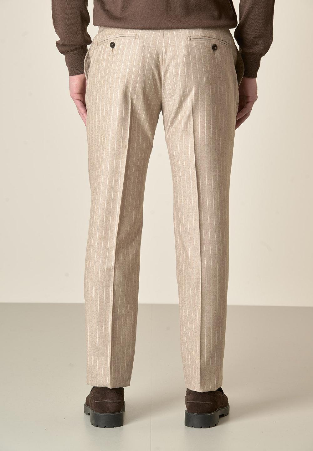 Angelico Pantalone beige gessato lana vergine custom fit Soddisfazione Garantita