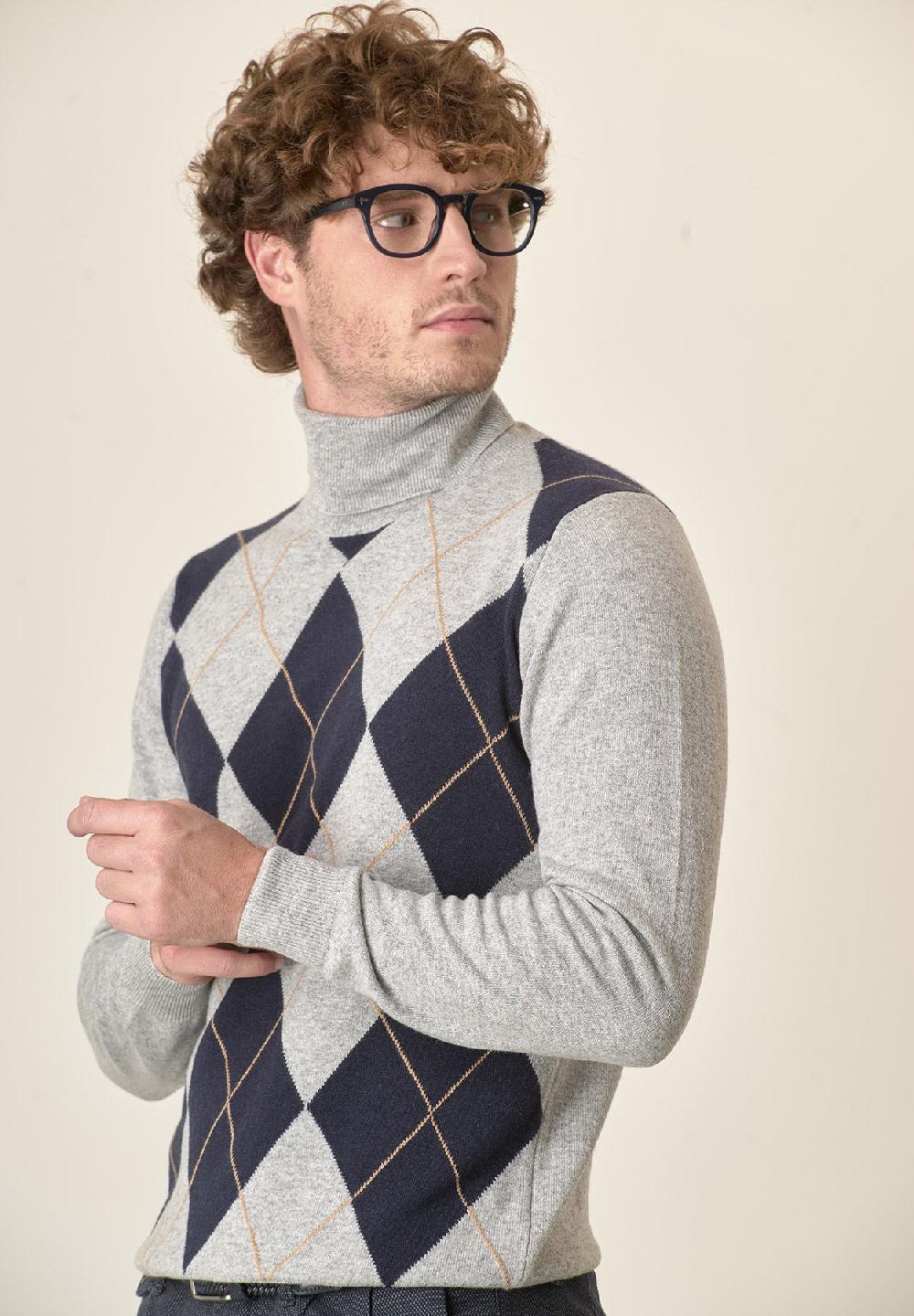 Angelico Dolcevita grigio motivo rombi misto cashmere Negozi Online