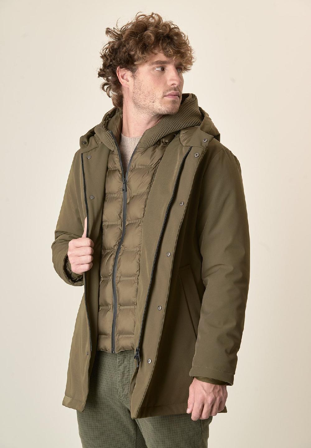 Angelico Giaccone verde militare cappuccio e pettorina staccabili Offerta Anniversario