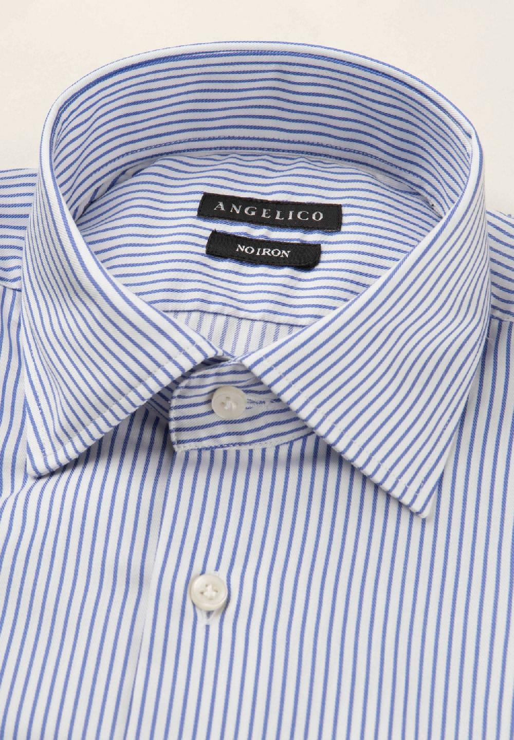 Angelico Camicia bianca blu rigata cotone no-stiro custom fit Online