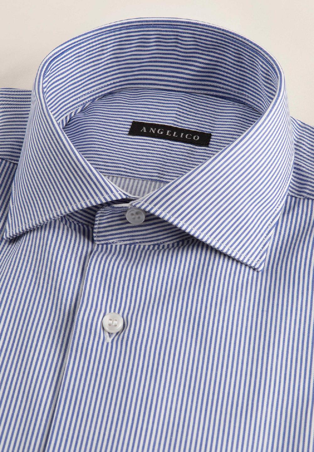 Angelico Camicia blu bianca bacchettina cotone comfort fit In Vendita