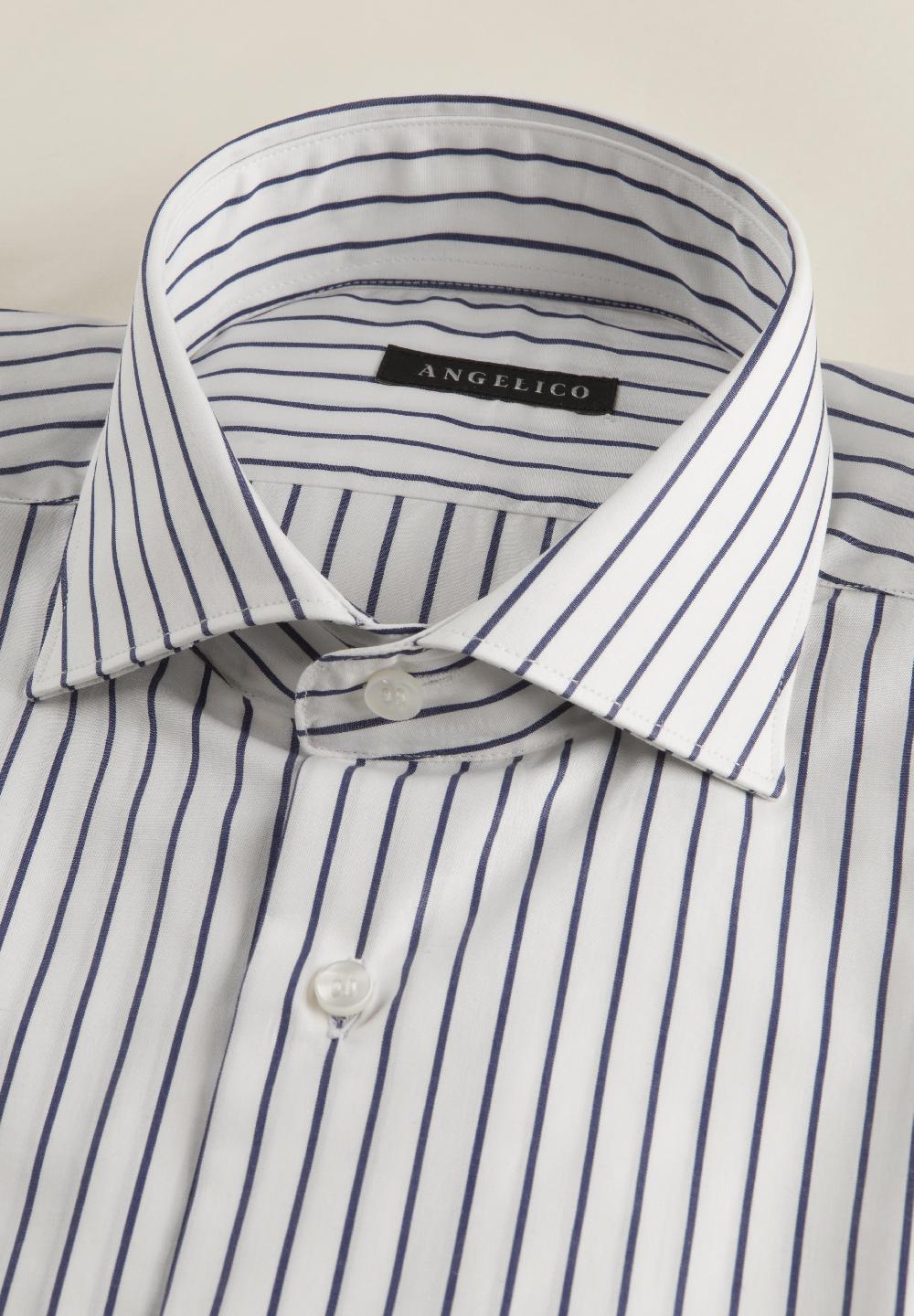 Angelico Camicia bianca blu rigata cotone slim fit Saldi
