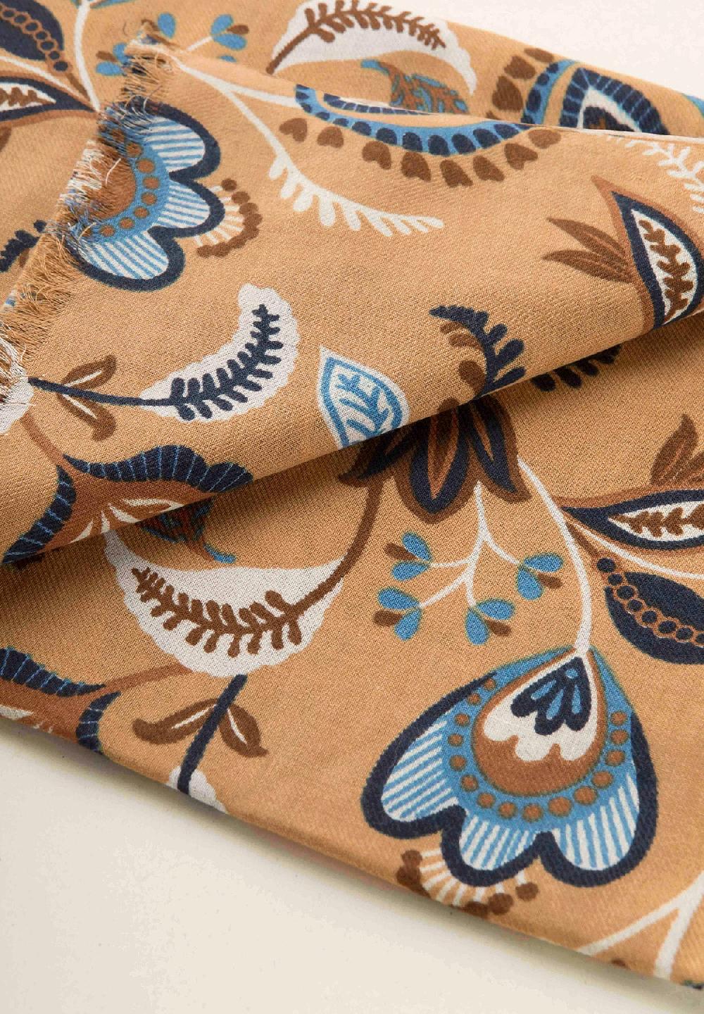 Angelico Sciarpa beige fantasia floreale lana cotone frange Vendita Calda