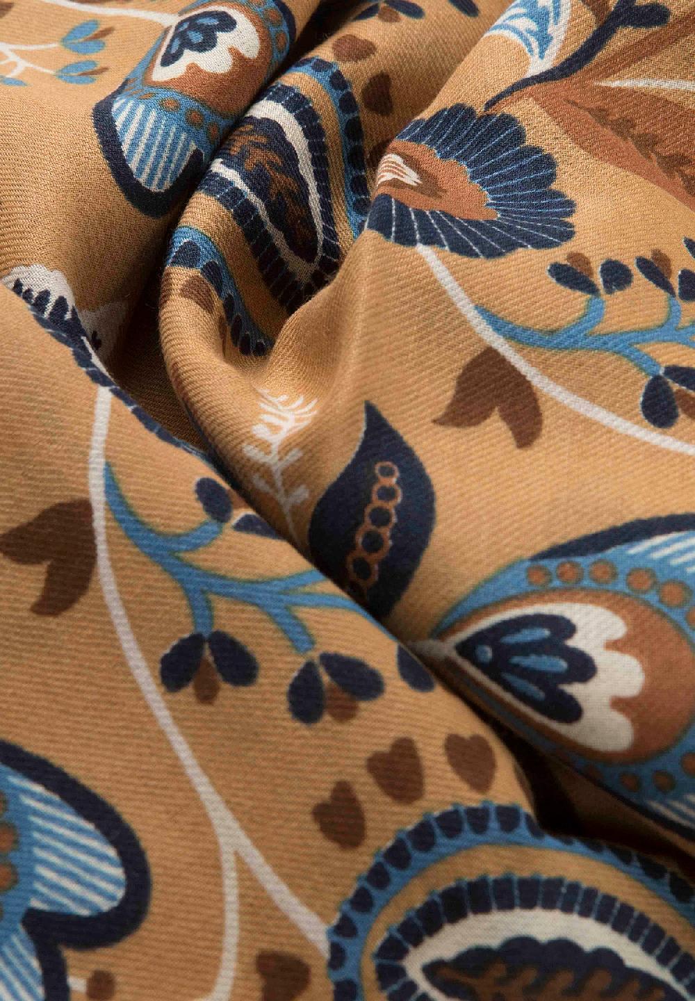 Angelico Sciarpa beige fantasia floreale lana cotone frange Vendita Calda